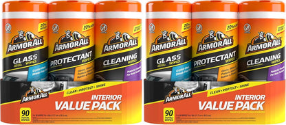 Armor All Car Cleaning Wipes 90-Count - Convenient Car Interior, Dashboard, Leather, Fabric & Vinyl Wipes, Gift for Car Lovers