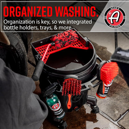 Adam's Complete Premium Detailing Bucket - Car Wash Bucket with Grit Guard, Seat Pad, Organization Rack, Drain Plug, 2 Locking Wheels | Innovative Detail 5 Gallon Bucket Kit System