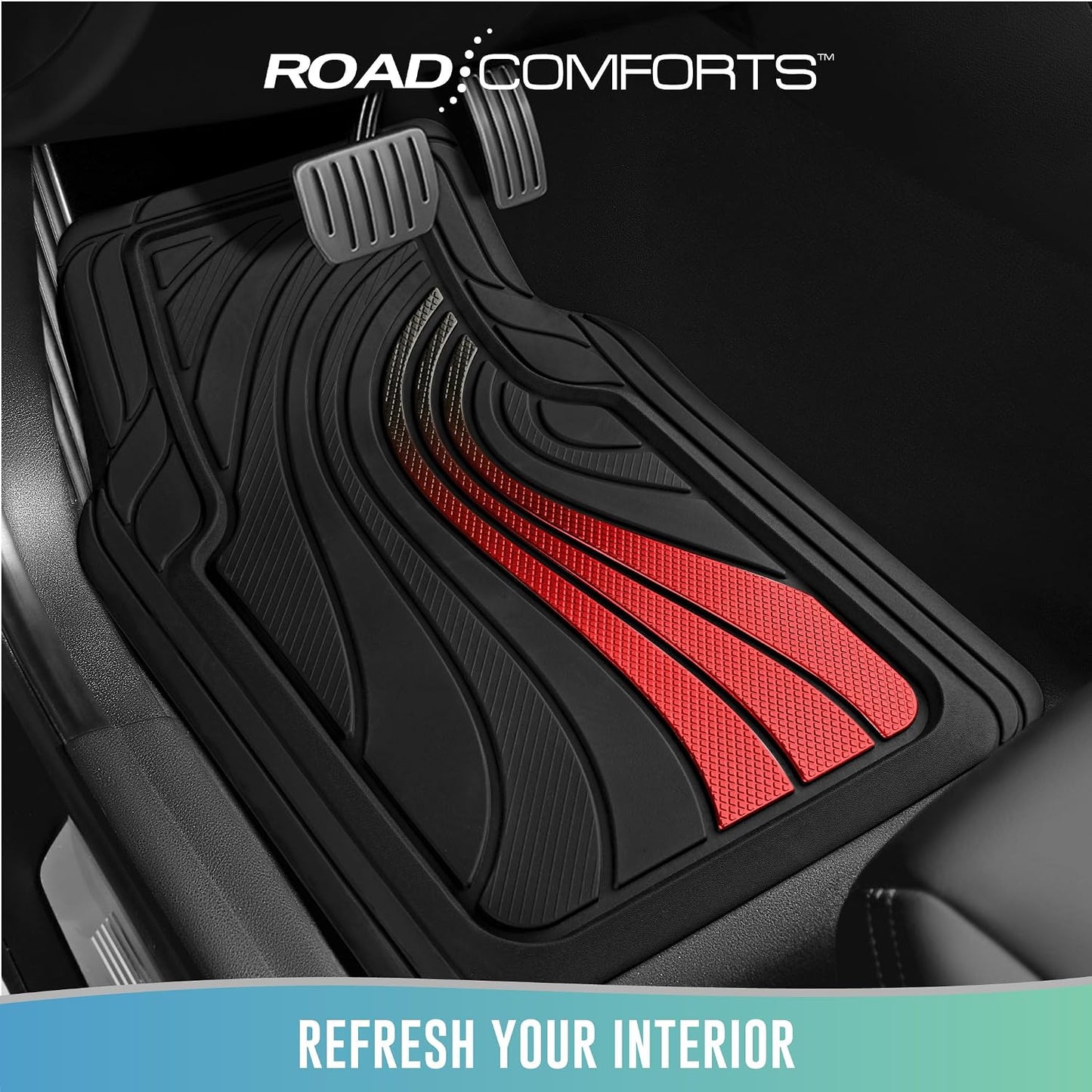 Road Comforts Car Floor Mats Full Set – Front & Rear Car Floor Mats with Aluminum Design, Anti-Slip Backing, All-Weather Protection, Trim-to-Fit Car Mats for Most Sedans, SUVs & Vans -All Pink
