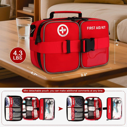 516 Piece First Aid Kit for Car, Travel & Home, FSA Eligible HSA Items - Large Professional Waterproof Compact Labeled Emergency Kit with Molle Shoulder Strap for Camping, Hiking & Survival