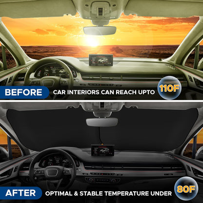EcoNour 2 Piece Foldable Car Windshield Sun Shade – UV & Heat Protection, Interior Cooling, Durable Upgraded Design, Easy Fold, Front Window Sunshade - Medium (31" L x 28" W)