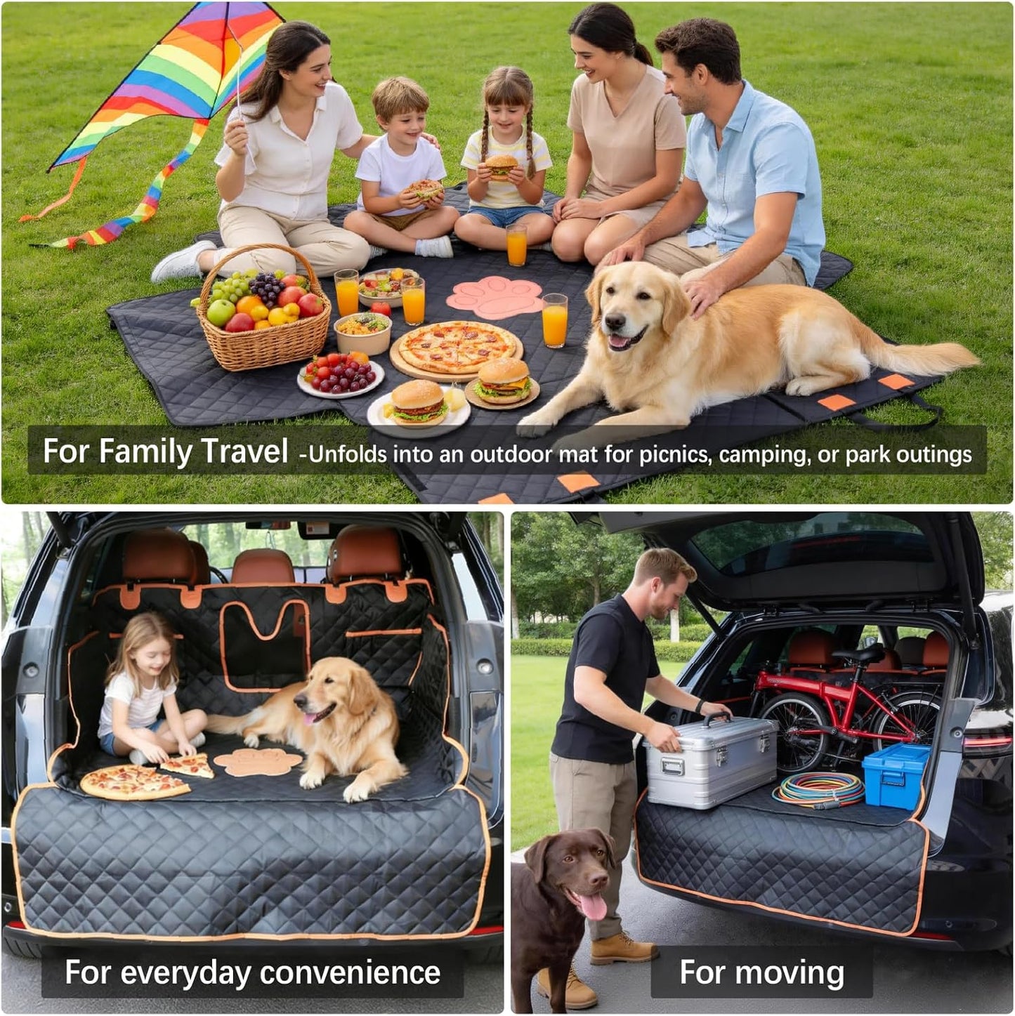SUV Cargo Liner for Dogs, Heavy Duty Non- Slip PU Leather Dog Trunk Cover for SUV with Bumper Flap, 100% Waterproof Back seat Cover, Universal Fit for Mid-Size & Large SUVs (Dog Paw, L)