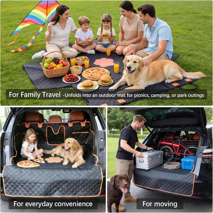 SUV Cargo Liner for Dogs, Heavy Duty Non- Slip PU Leather Dog Trunk Cover for SUV with Bumper Flap, 100% Waterproof Back seat Cover, Universal Fit for Mid-Size & Large SUVs (Dog Paw, L)