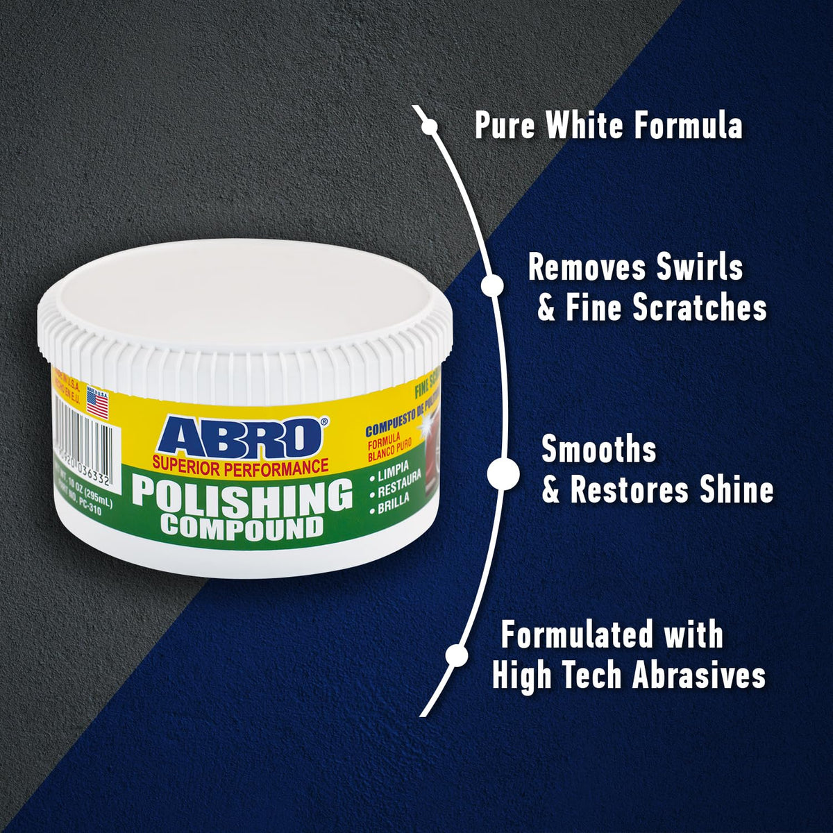 ABRO Polishing Compound 10 oz — Fine Cut Car Polish & Scratch Remover for Vehicles, Oxidized Paint, Swirl Marks, Scuffs, Dull Finish, Buffing & High-Gloss Auto Detailing