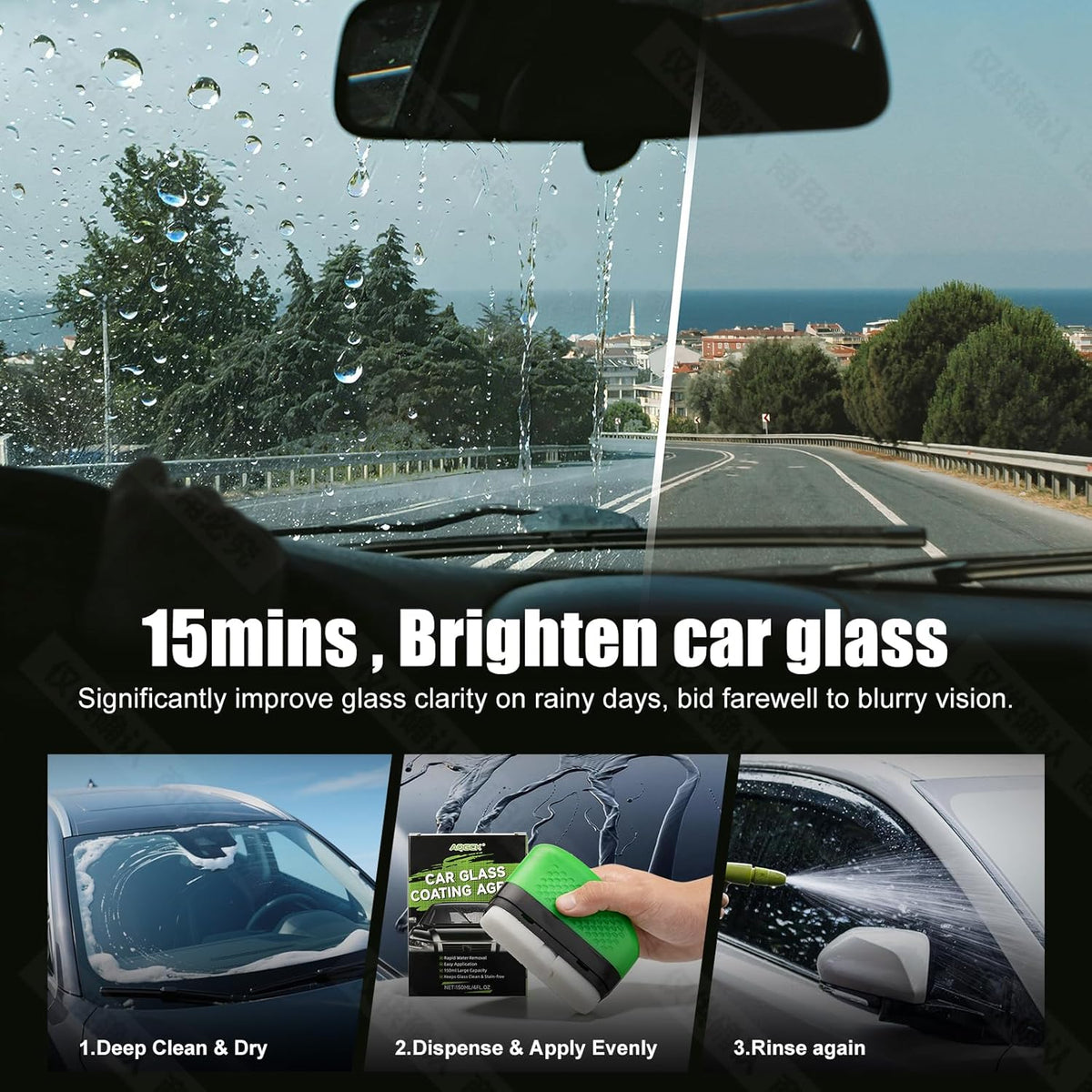 Automotive Glass Hydrophobic Coating Agent, Lotus Leaf Rainproof Effect, Invisible Windshield Protective Barrier for Improved Clarity & Rainy Season Driving Safety