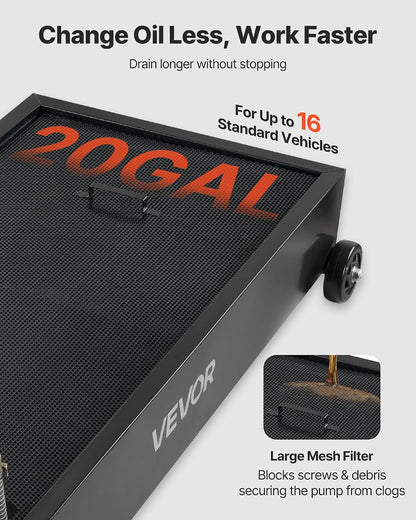 VEVOR Low Profile Oil Drain Pan, 15 Gallon Capacity, Rolling Oil Drain Pan with Electric Pump & 7.2 ft Hose, Leak-Proof & Corrosion-Resistant, Fit for Cars, SUVs, Trucks, Motorcycles, ATVs, Metal