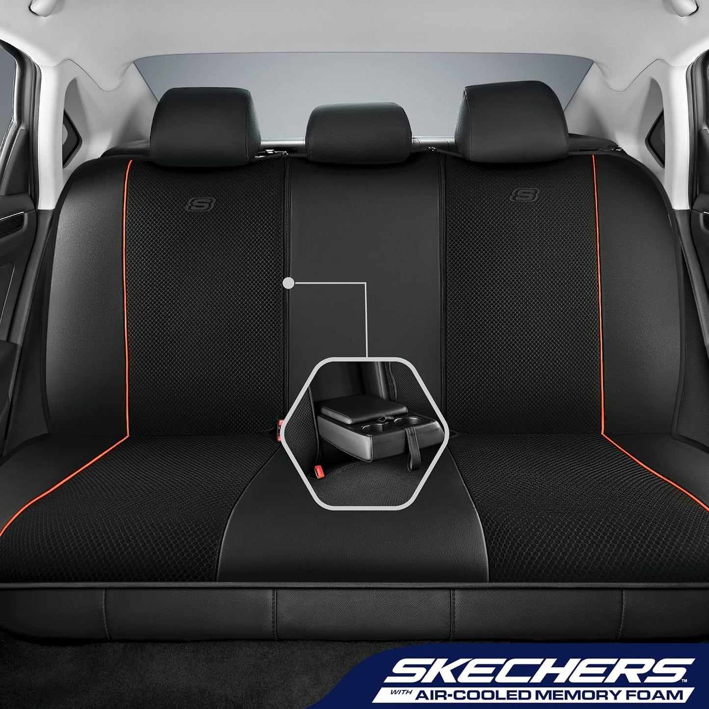 Skechers Air-Cooled Memory Foam Seat Covers,Mesh Thick Car Seat Covers,Piping Leather Car Seat Covers Front Seats,Airbag Compatible,Automotive Comfort Universal FitMost Cars,Vans,Truck,SUV,Black