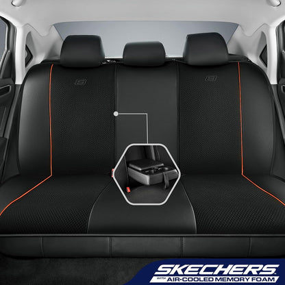Skechers Air-Cooled Memory Foam Seat Covers,Mesh Thick Car Seat Covers,Piping Leather Car Seat Covers Front Seats,Airbag Compatible,Automotive Comfort Universal FitMost Cars,Vans,Truck,SUV,Black