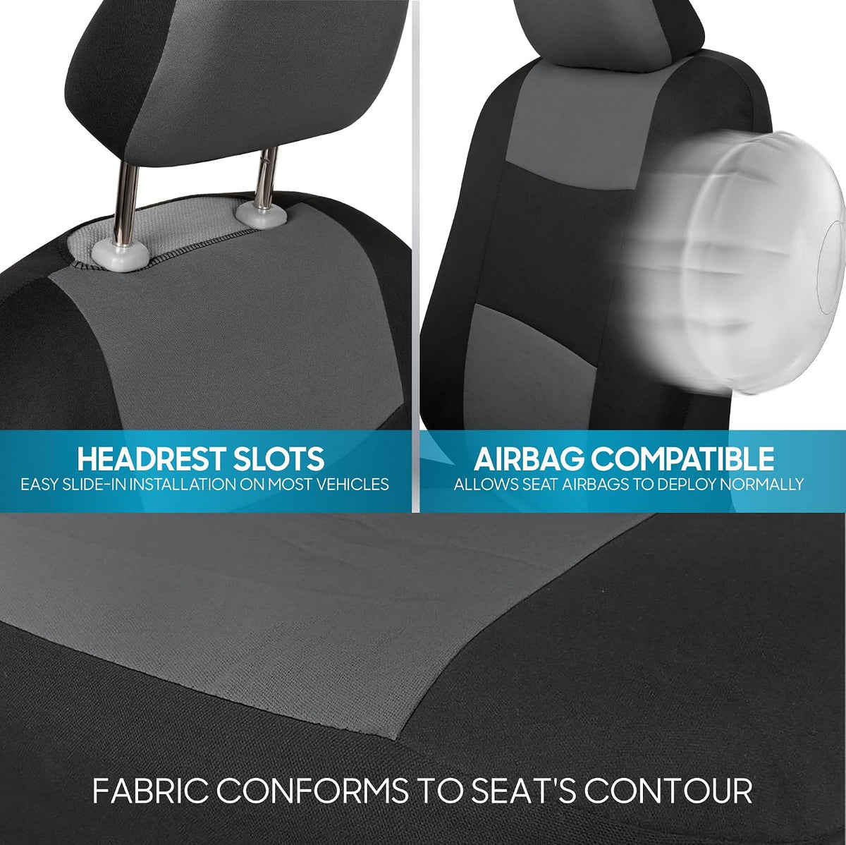 BDK PolyPro Car Seat Covers Full Set in Charcoal on Black – Front and Rear Split Bench for Cars, Easy to Install Cover Set, Accessories Auto Trucks Van SUV