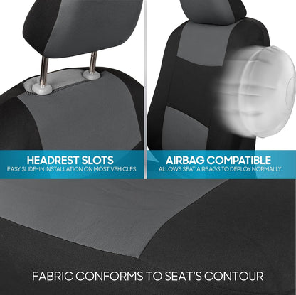 BDK PolyPro Car Seat Covers Full Set in Charcoal on Black – Front and Rear Split Bench for Cars, Easy to Install Cover Set, Accessories Auto Trucks Van SUV