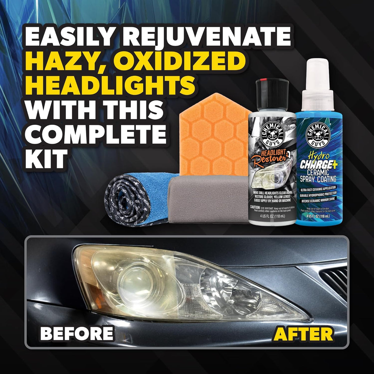 Chemical Guys Headlight Restore and Protect - Cleans, Restores Clarity, and Protects Headlights from Future Fading, Safe for Trucks, SUVs, Motorcycles, RVs & More - 16 oz