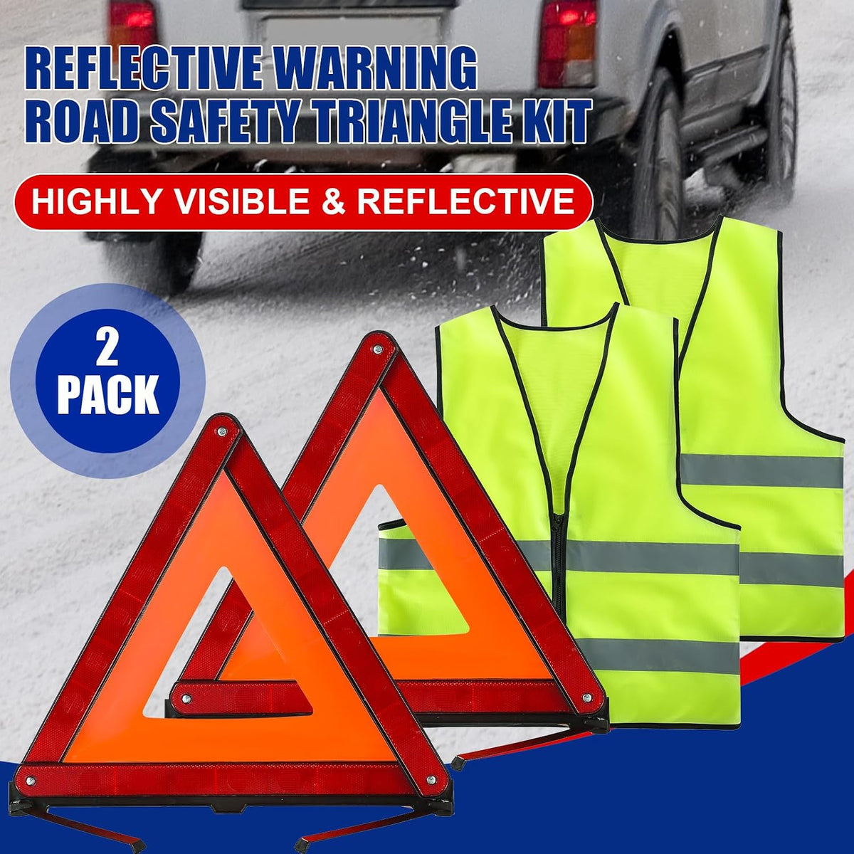 NYXOVA Warning Triangle Kit with Reflective Warning Vest, Reflective Warning Road Safety Triangle Kit, Foldable Safety Triangle Kit Road Emergency Warning Reflector
