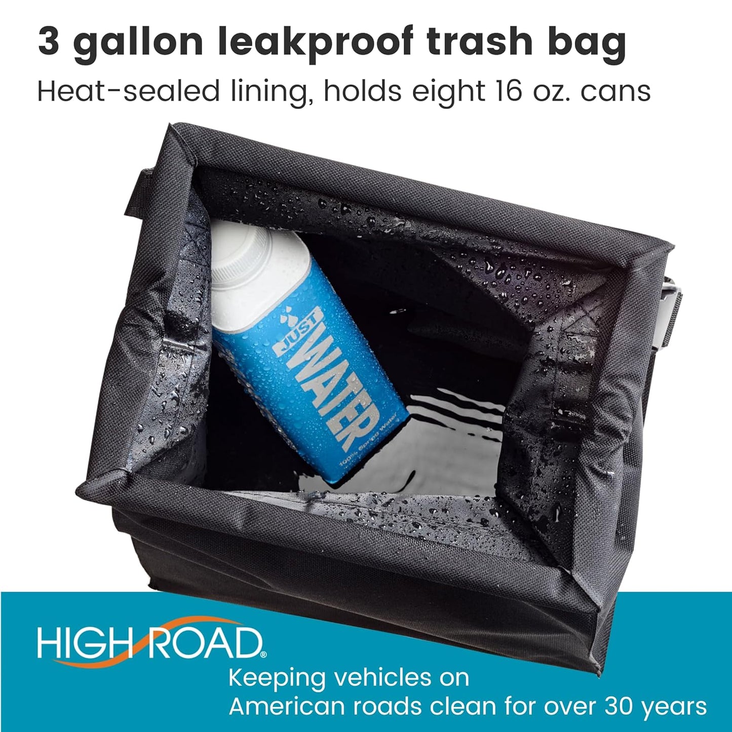 High Road TrashStash Hanging Car Garbage Bag with Push-Close Lid and Waterproof Bin for Car, SUV and Truck Seat Backs - Holds 3 Gallons of Car Trash (Black)