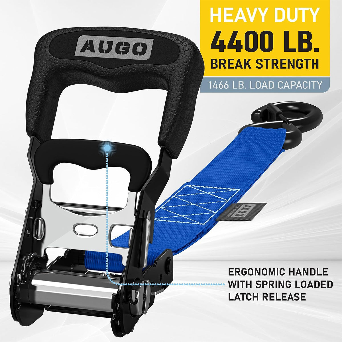 AUGO Ratchet Straps Heavy Duty 4 Pack -15 FT - 2200 LB Break Strength – with Safety Lock S Hooks - Cargo Straps for Moving, Appliances, Motorcycle – Soft Loop Tie Down Straps