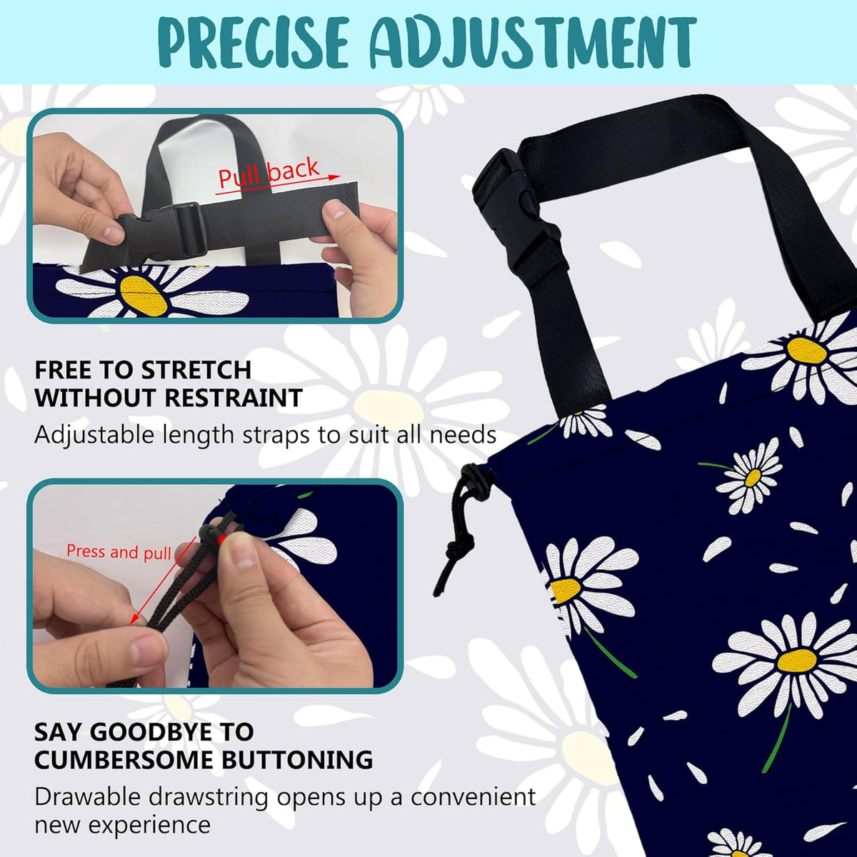 Car Garbage Bag Colorful Floral Spring Daisy Drawstring Car Trash Bag Hanging for Back Seat with Adjustable Buckle Canvas Vehicle Trash Can Easy-to-Install