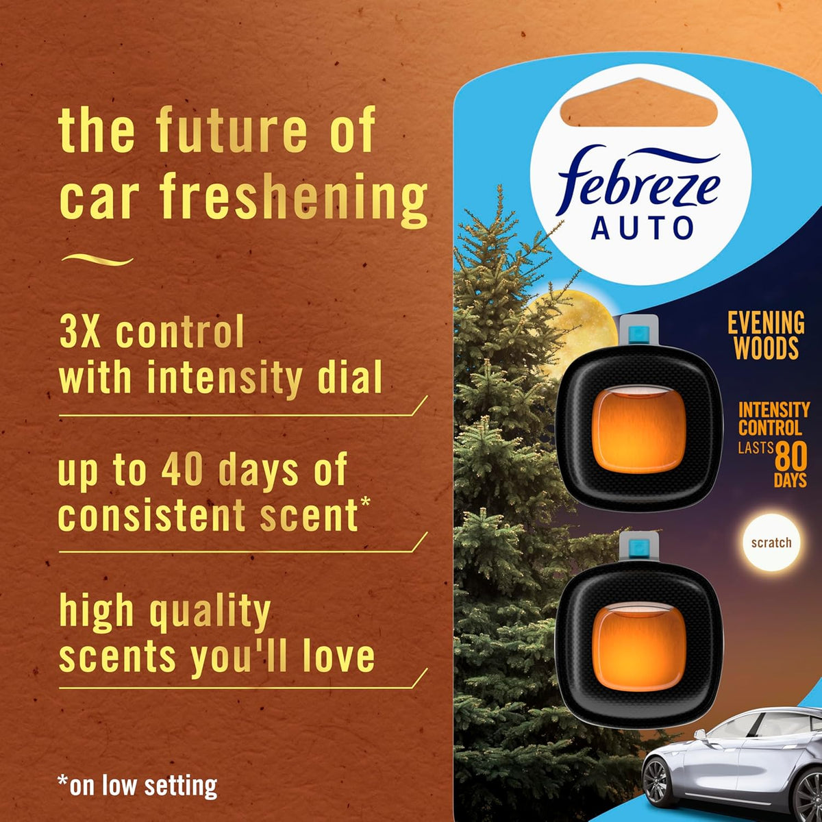 Febreze AUTO Air Freshener, Odor-Fighting Automotive Vent Clip, Midnight Storm Scent, 8 Count