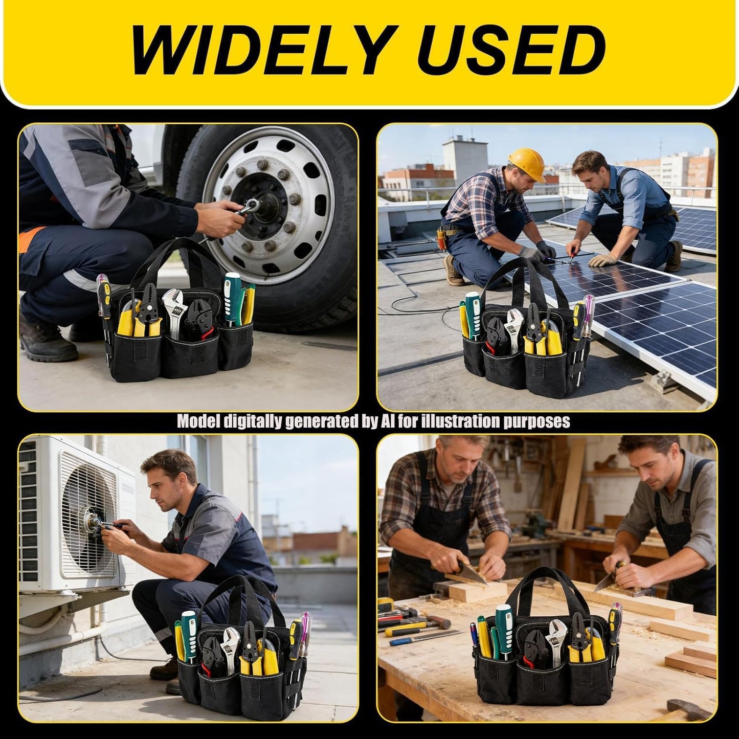 Small Tool Bag,Close Top Wide Mouth Tool Organizer Bag,Large Capacity Tool Bags for Men,Canvas Tool Storage Bag for Storage Handbag for Screwdrivers,Wrench,Pliers Hand Tools (black, 12 Inch)