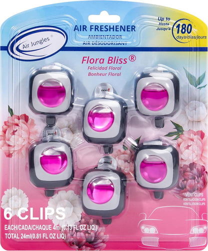Air Jungles New Car Scent Car Air Freshener Vent Clip, 6 Count Long Lasting Up to 180 days, Natural Essential Oil Car Fragrance Accessories for Women and Men, Odor Eliminator - 4ml Each