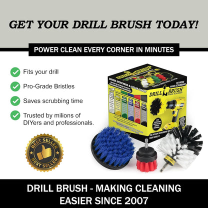 Drillbrush Car Detailing Kit | Drill Brush Set – Soft Bristle Power Scrubber Attachments for Cleaning Car Interior, Upholstery, Carpet, Seats, Wheels, Rims, Dash, Console, and Trim - Nylon Scrub Brush
