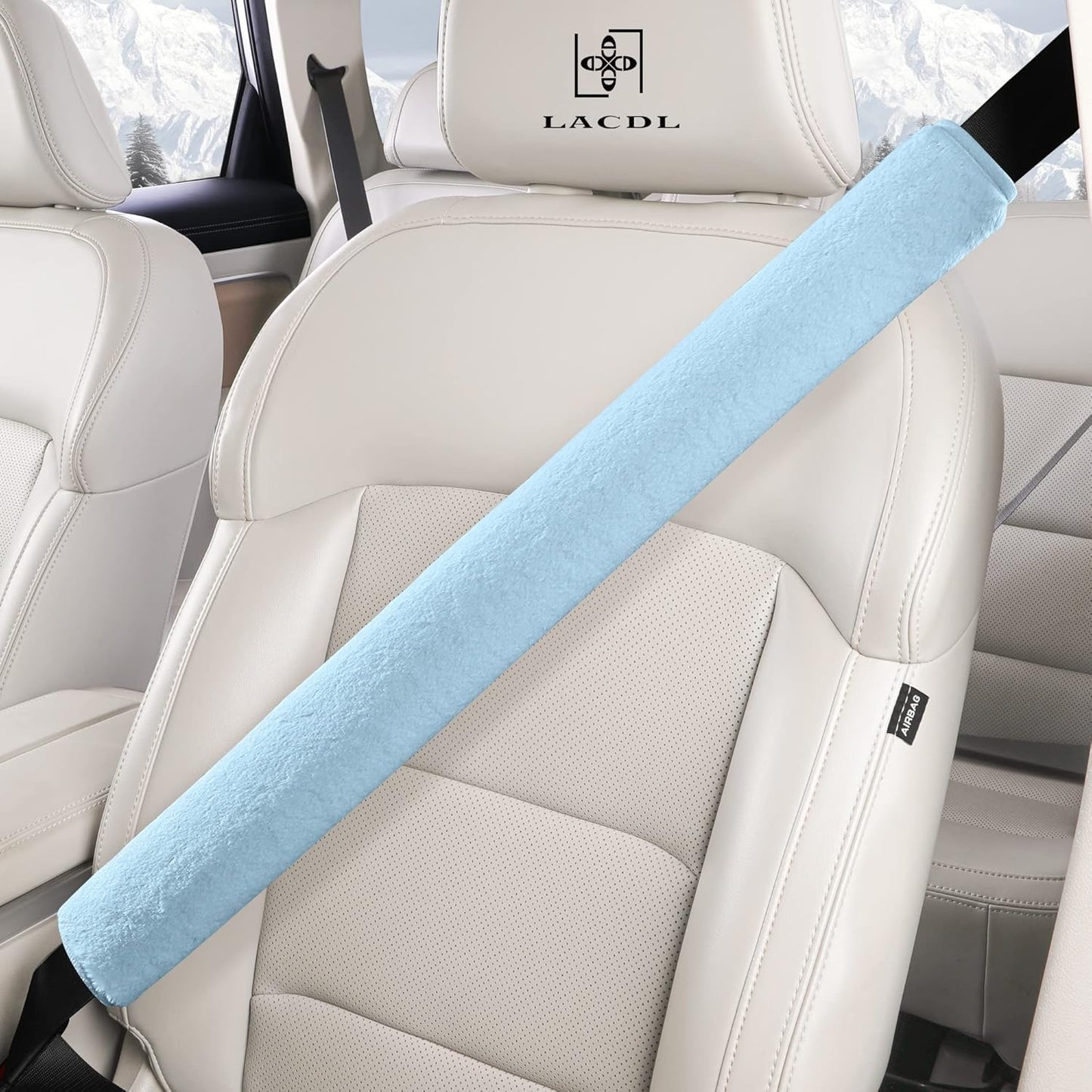 LACDL Extra Long Seatbelt Cover Super Soft Furry for Adults Kids Women & Men, Thick Plush Full Car Seat Belt Strap Cushion, Fluffy Shoulder Pad Protector, Auto Interior Accessories, 1pc, Black, 15.5in
