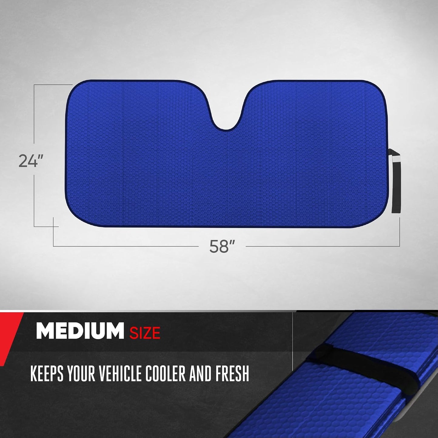 Motor Trend Windshield Sunshade for Car, Truck & SUV, Black - Folding Sun Shade for Front Window, Auto Sun Visor Heat Protection, UV Rays Blocker (58 x 24 Inch)
