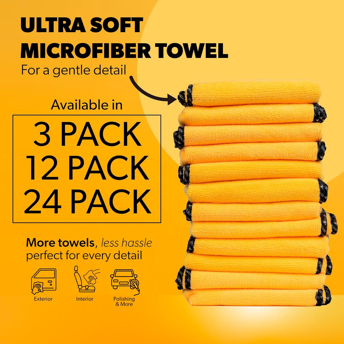 Chemical Guys Professional Grade Premium Microfiber Towels for Cars, Gold, 16" x 16", Ultra-Soft and Scratch-Free Car Detailing Cloths for Trucks, Motorcycles, and More - 24 Pack