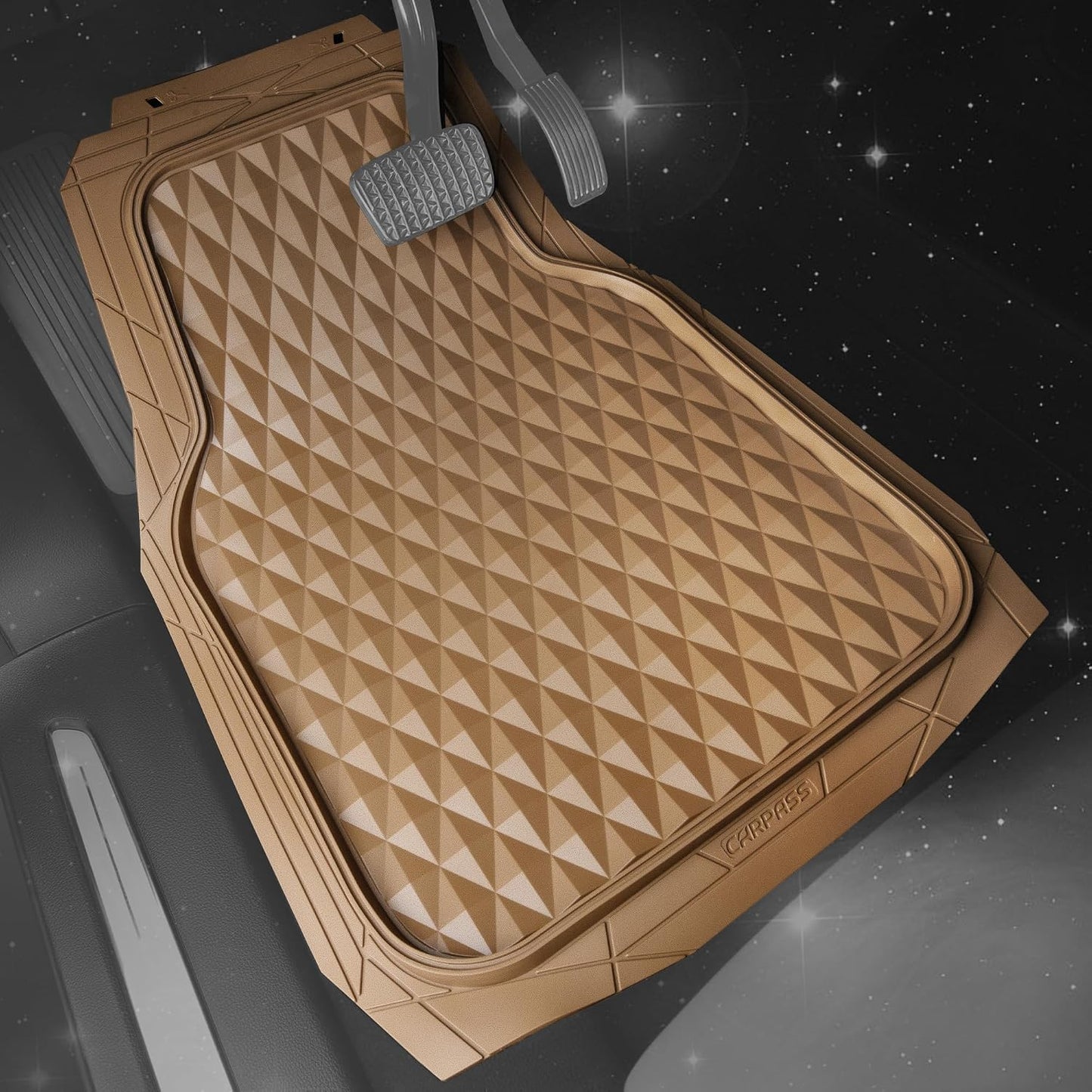 CAR PASS Heavy Duty Rubber Car Mats, Deep Dish All-Weather Floor Mat for Car Full Set Durable Anti-Slip 3D Rhombus Waterproof Trim to Fit Liner Universal Fit Automotive,Sedan,SUV,Truck, 3 Piece Black