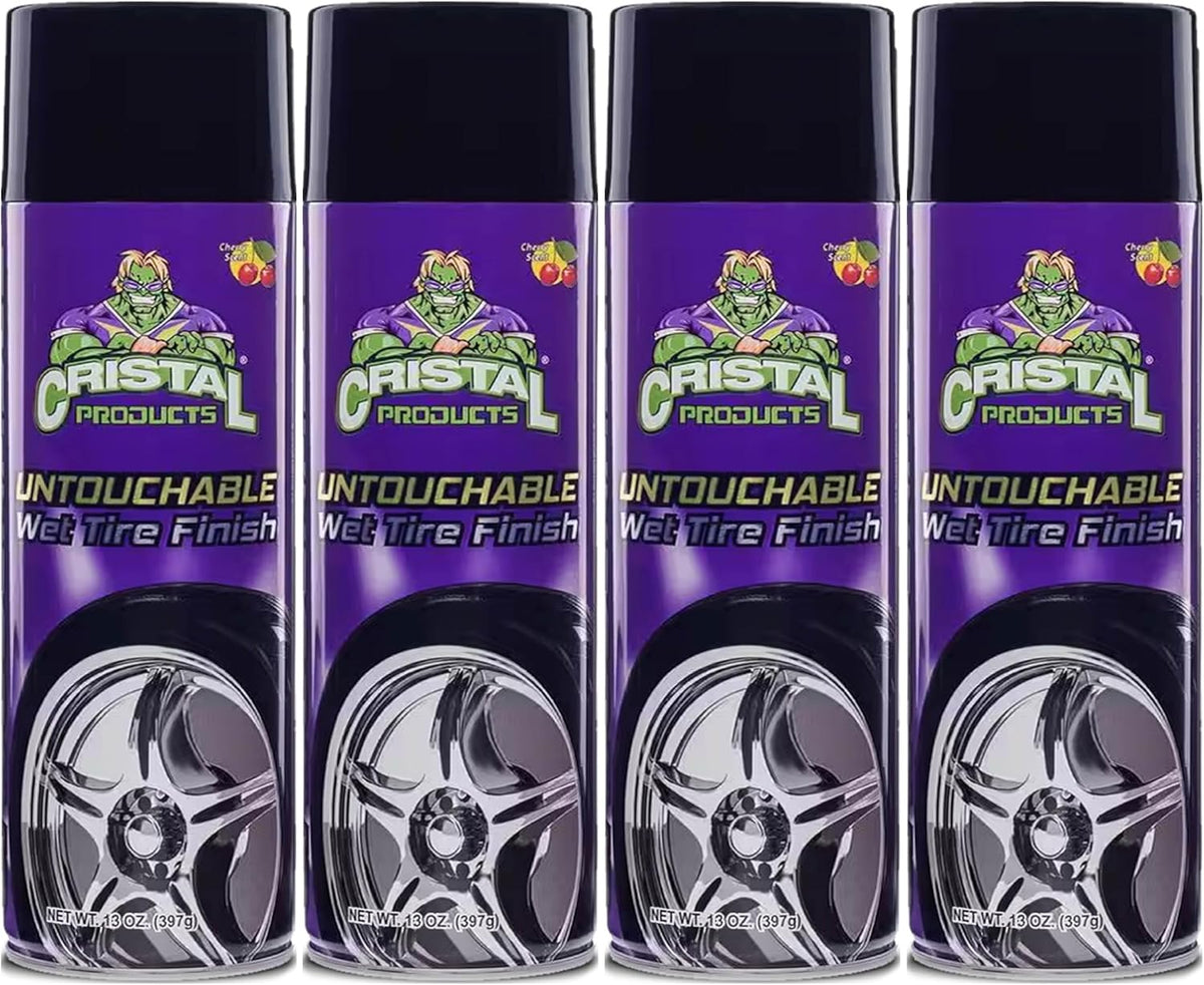 Cristal Products Untouchable Tire Shine Spray – Long-Lasting Wet Tire Finish for Deep Gloss & Protection – Waterproof Tire Shine, Easy Application, Premium Tire Cleaner Shine 8oz (1PK)