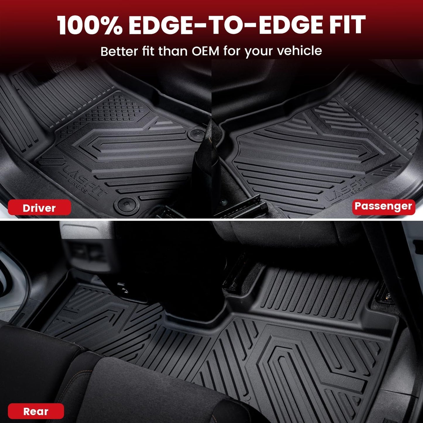LASFIT Floor Mats for Ford F-150 2021-2026 | F150 Lightning 2022-2025 SuperCrew (Rear w/Fold Flat Storage) Carpet Floor All Weather Car Liners TPE Truck Mats - 1st and 2nd Row, 3pcs Black