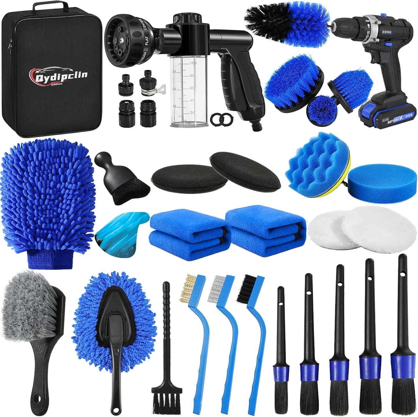Qydipclin 45Pcs Car Detailing Kit, Car Detailing Brush Set, Car Wash Cleaning Kit, Car Detailing Brushes, Professional Car Care Kit for Interior Exterior Wheels, Blue