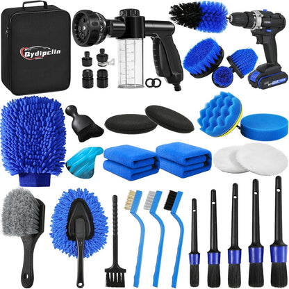 Qydipclin 45Pcs Car Detailing Kit, Car Detailing Brush Set, Car Wash Cleaning Kit, Car Detailing Brushes, Professional Car Care Kit for Interior Exterior Wheels, Blue
