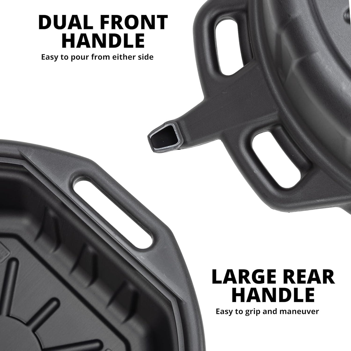 NEIKO 20760A 4 Gallon (16L) Anti-Splash Drain Container with Pour Spout, Black Plastic Drip Catcher for Fluid Changes