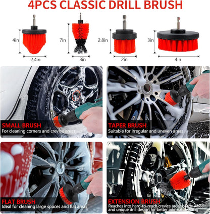 35Pcs Car Detailing Kit & Car Cleaning Kit – Windshield Tool, Long Wheel Brush & 2 Angled Brushes, 4 Polishing Pads & 4 Wax Pads – Red Tool Box – Gift for Men (B：35PCS-R)