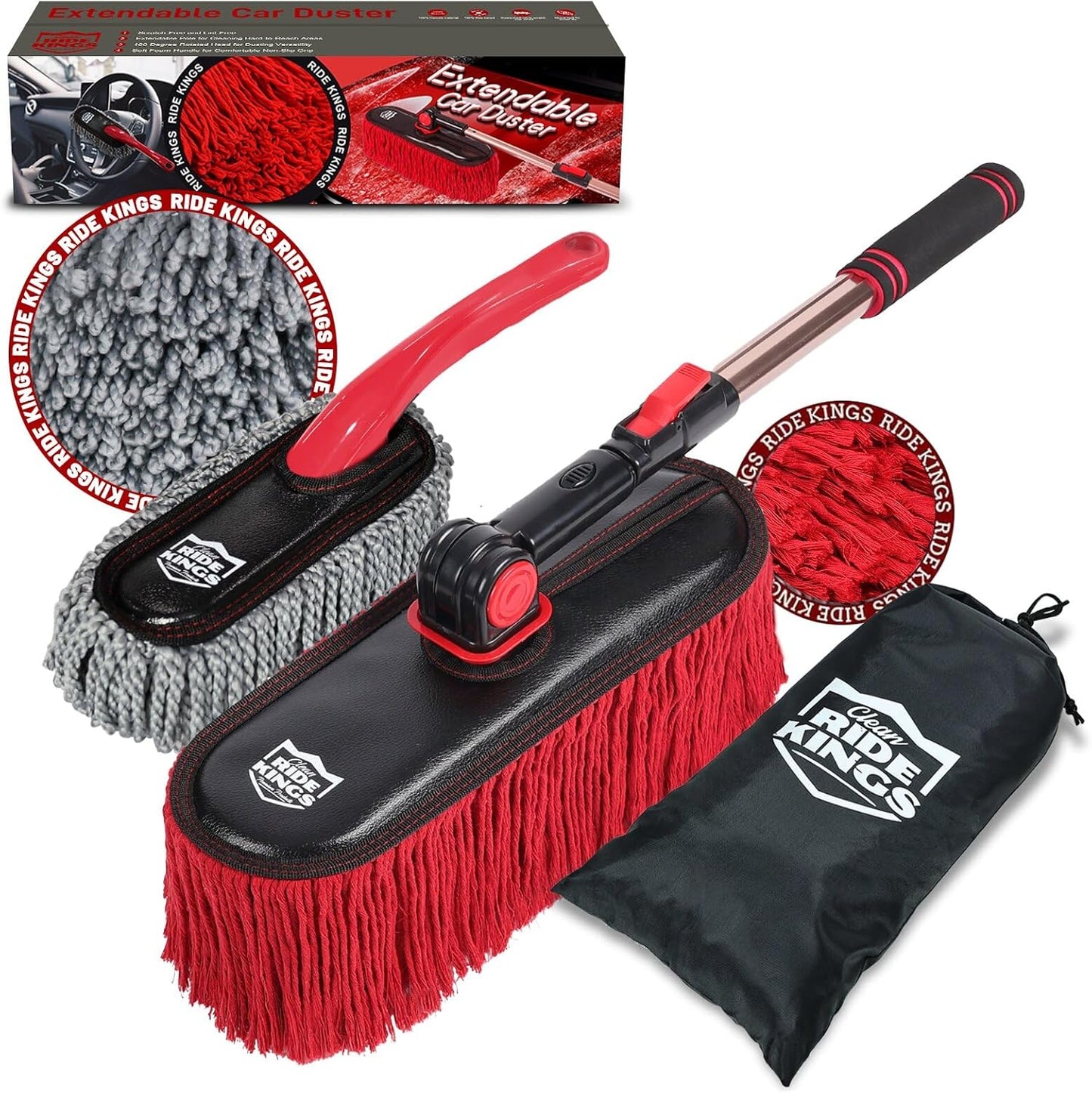 Car Duster Exterior Scratch Free,Car Dust Brush with Extendable Telescoping Handle to Remove Dust Pollen,Duster for Car,Truck,RV and Motorcycle,Large Auto Mop Duster Head, Wax Cotton Hair