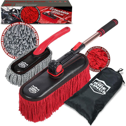 Car Duster Exterior Scratch Free,Car Dust Brush with Extendable Telescoping Handle to Remove Dust Pollen,Duster for Car,Truck,RV and Motorcycle,Large Auto Mop Duster Head, Wax Cotton Hair