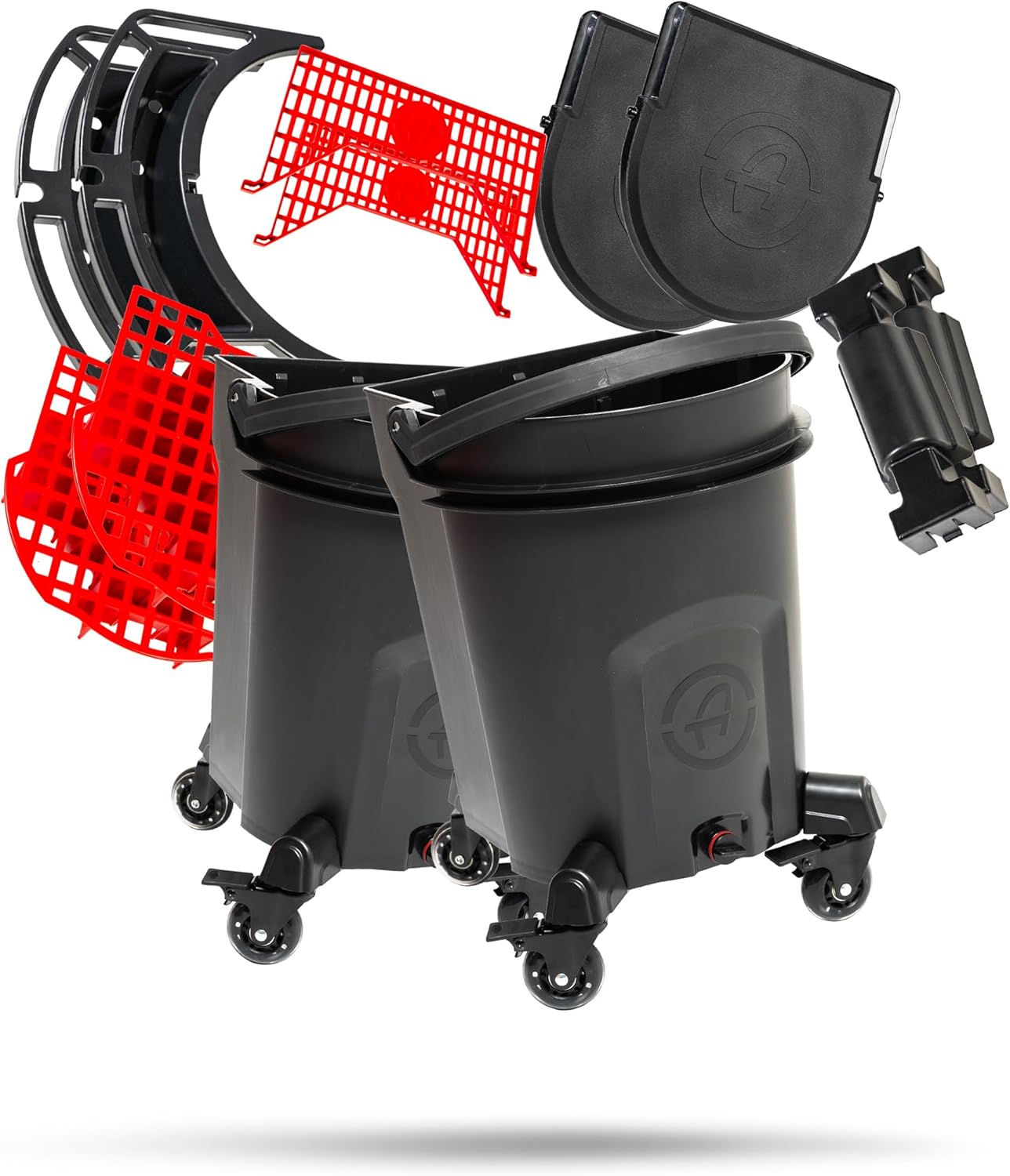 Adam's Complete Premium Detailing Bucket - Car Wash Bucket with Grit Guard, Seat Pad, Organization Rack, Drain Plug, 2 Locking Wheels | Innovative Detail 5 Gallon Bucket Kit System