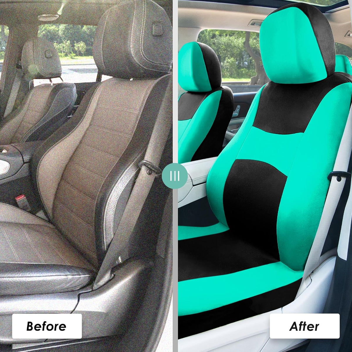 FH Group Full Set Cloth Car Seat Covers, Universal Fit Front and Split Bench Rear, Airbag Compatible, Washable for SUV, Sedan, Van - Black