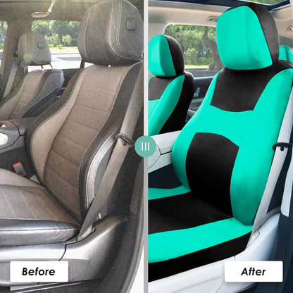 FH Group Full Set Cloth Car Seat Covers, Universal Fit Front and Split Bench Rear, Airbag Compatible, Washable for SUV, Sedan, Van - Black