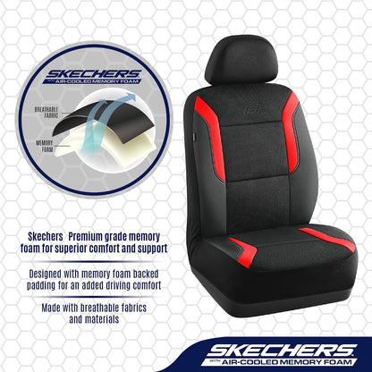 Skechers Memory Foam Seat Covers, Air Cool Mesh Thick Car Seat Covers, Car Seat Covers Front Seats Airbag Compatible, Universal Automotive Comfort for Most Cars, Vans, Trucks, SUV,Black