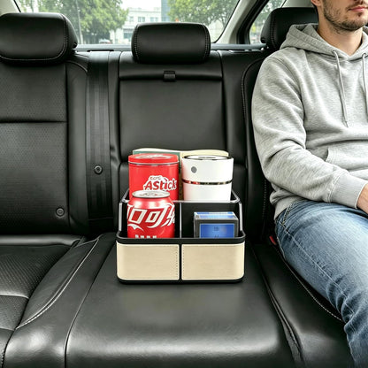 Car Storage Organizer Between Seats,Center Console Armrest Storage Box Back Seat Organizer with Small Compartment Car Interior Storage Box,Cup Holder Tray with Non-slip Mat(Black)
