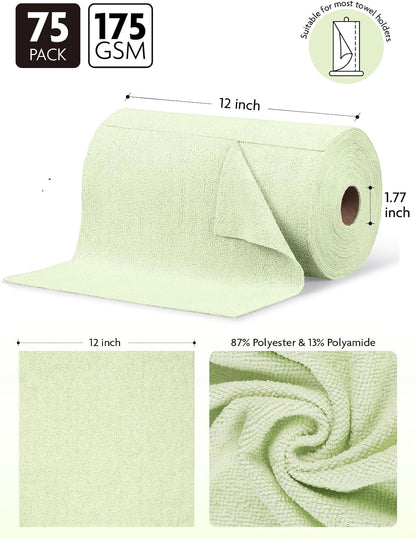Fantasticlean Microfiber Cleaning Cloth Roll -75 Pack, Tear Away Microfiber Towels, 12" x 12", Reusable, Washable, Scratch Free, Ultra Absorbent for All-Around Cleaning Supplies (DimGray)
