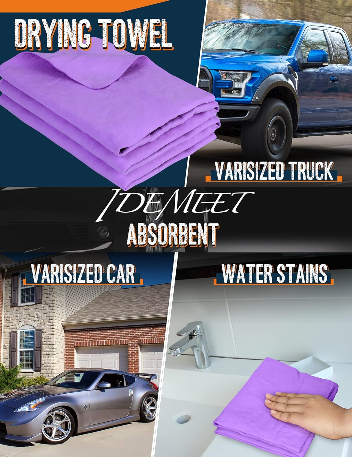 Premium Absorbent Car Drying Chamois Cloth Shammy Towel, 26''x17'' Large, Reusable for Vehicle, Bathroom, Dust Remove, No Spots/Streak/Scratch, Blue