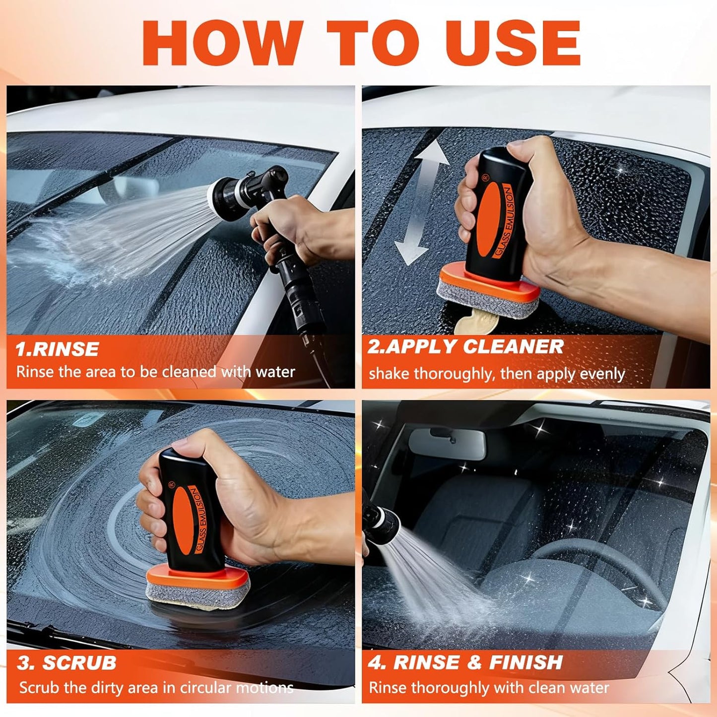 2PCS Glass Emulsion Cleanerr,Glass Oil Film Remover for Car,Roll-On Glass Compound with Cleaning Board,Removes Oil Film & Smudges,Universal Anti-Rain Fog BrushOil Film Remover for Car Windshield(100g)