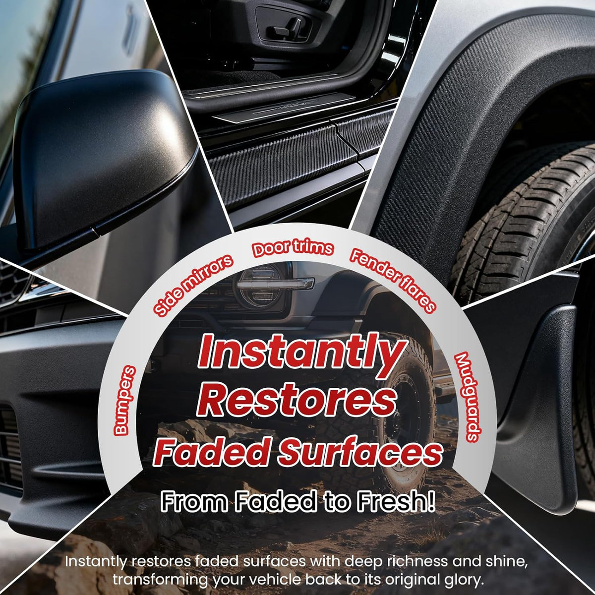 Plastic Restorer for Cars, Black Trim Restorer for Faded Plastic, Vinyl & Rubber, Long-Lasting UV Protection, Restores Deep Black Shine, Car Exterior & Bumper Trim Restorer, 3.38 fl oz