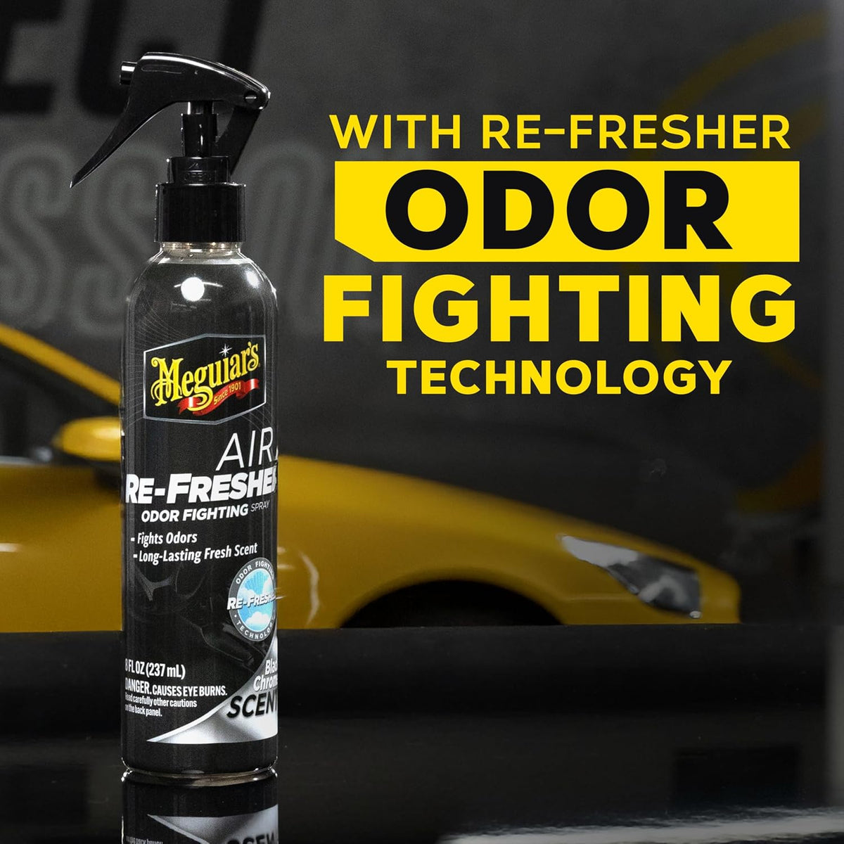 Meguiar’s Air Re-Fresher Odor Fighting Spray - Black Chrome Scent - Convenient Car Air Freshener that Instantly Fights Odors and Leaves Behind a Long-Lasting, Refreshing Black Chrome Scent, 8 Oz Spray