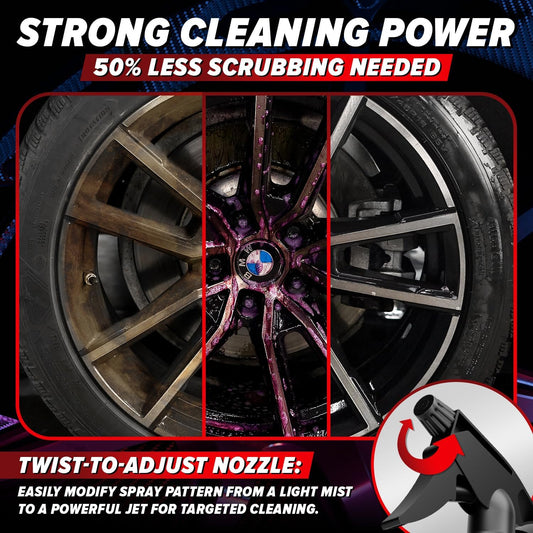Carfidant Rim Reactor Wheel & Rim Cleaner Spray – Removes Brake Dust & Grime - Thick Gel, Dilutable - pH Neutral, Non-Acidic Tire Cleaner - Safe for Chrome, Black, Painted & Alloy Wheels - 16 fl oz
