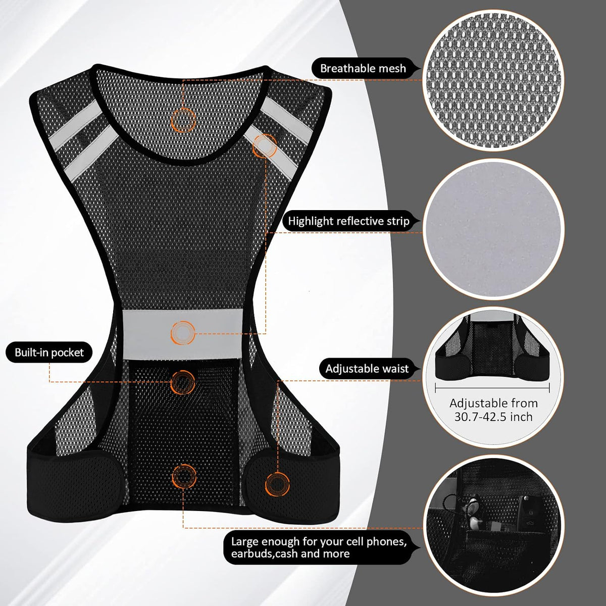 TCCFCCT Reflective Running Vest, High Visibility Running Gear with Large Pocket