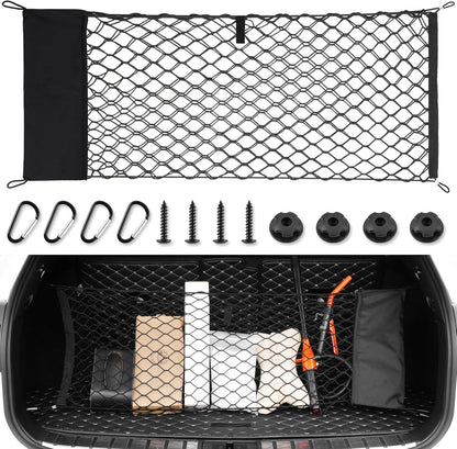 Amiss Cargo Net Stretchable, Car Exterior Accessories, Adjustable Elastic Trunk Storage Net with Hook for SUVs, Cars and Trucks (35.4x15.8 Inch)