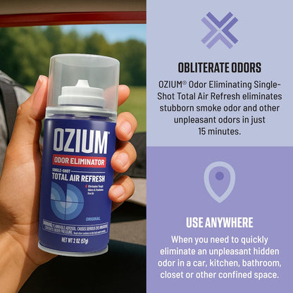 OZIUM® Air Freshener Odor Eliminator, 2oz Single Shot Total Air Refresh & Car Air Freshener – Original – 4 Pack
