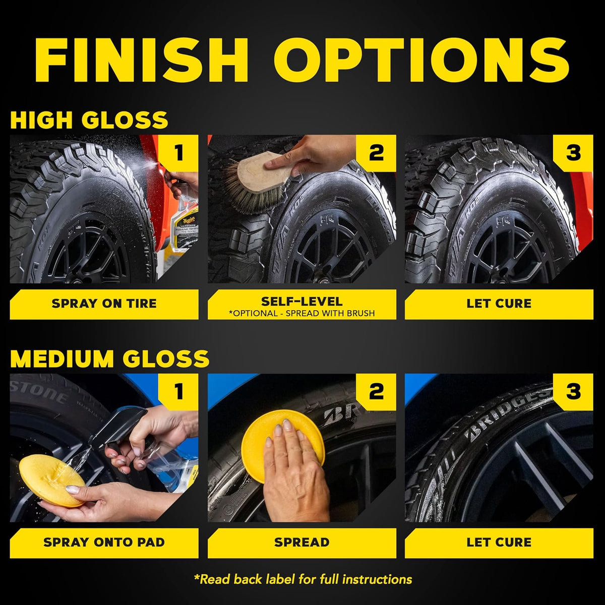 Meguiar's Ultimate Insane Shine Tire Spray - Premium Tire Dressing that Delivers a Lasting High Gloss Wet Look and is Easy to Use; Advanced Tire Shine that Bonds for a Long-Lasting Finish, 16 Oz Spray